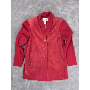 VTG Linea by Louis Dell’Olio Red Suede Jersey Knit Jacket Womens Medium Button
